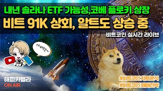 비트코인 실시간 비트코인 91K 상회알트코인 상승중 솔라나 ETF 가능성1116 아침💎비트코인 비트코인실시간 이더리움 리플 cryptocurrency 차트분석 [upl. by Nunci]