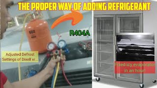 HOW TO ADD R404A REFRIGERANT INTO UPRIGHT FREEZER [upl. by Rahmann]