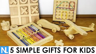 🎁 5 Simple Gifts Made from Wood for Kids  DIY woodworking [upl. by Anem]