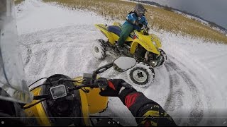 2017 Crash  Suzuki Ltz 400  Raptor 700 on snow  Donuts and more [upl. by Lananna]