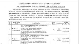 ANNA UNIVERSITY CHENNAI JOB  CENTRE FOR WATER RESOURCES 2024 [upl. by Einwat]