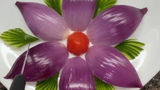 Beautiful onion flower carving garnish food art food decoration ideas [upl. by Auburta]