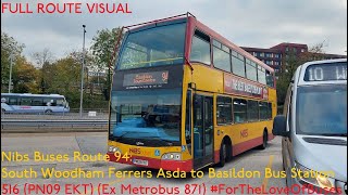 FULL ROUTE VISUAL  Nibs Buses Route 94 South Woodham Ferrers to Basildon  516 PN09 EKT [upl. by Akimit]