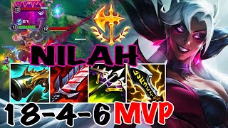 WILD RIFT NILAH ADC GAMEPLAY  18 4  6 TWICE QUADRA KILL MVP  NILAH BUILD RUNES [upl. by Beichner]