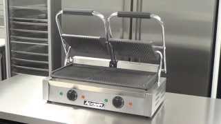 Adcraft SG813 Double Sandwich Grill 120V stainless steel grooved cast iron plates [upl. by Atnoved]