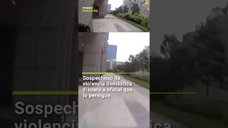 Intercambio de disparos durante persecución policial a sospechoso de violencia doméstica [upl. by Enahc279]