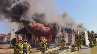 PreArrival LAFD Well Involved House Fire Station 66 South LA [upl. by Allicserp954]