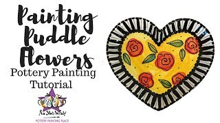 Painting Puddle Flowers on Pottery As You Wish Pottery Painting Place [upl. by Emse662]