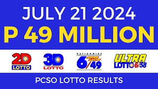 Lotto Result Today 9pm July 21 2024  PCSO Complete [upl. by Anuahsat]