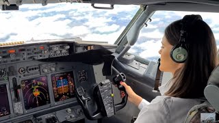 Beautiful Female Pilot Landing Her Boeing B737800  Cockpit View  GoPro [upl. by Aicilas]