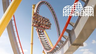 Dr Diabolicals Cliffhanger at Six Flags Fiesta Texas  Reverse POV  New For 2022 Dive Coaster [upl. by Ahsinnek]