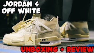 UNBOXING AFFORDABLE OFF WHITE JORDAN 4s  ON FEET  SNEAKER Review [upl. by Lassiter]