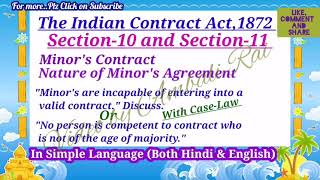 Indian Contract Act 1872 Section 10 and Section 11 Minors Contract Nature of Minors agreement [upl. by Groot]