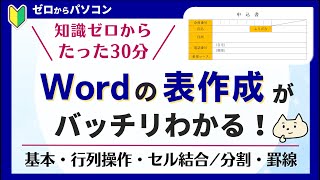 【ワード】表の作り方。30分で自由に表が作れるようになる♪ [upl. by Aeiram]