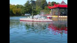 Naval Battle with Model Boats manned amp RC Peasholme Park Scarborough [upl. by Anelliw950]