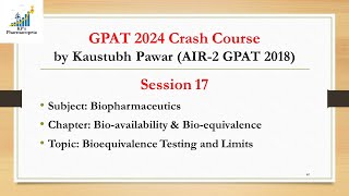 Bioequivalence Testing and Limits  Biopharmaceutics  GPAT 2024  KPs Pharmacopeia [upl. by Dugaid]