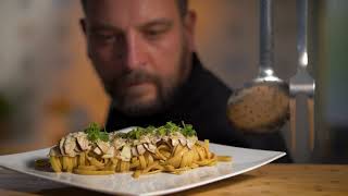 Tagliatelle con funghi porcini noci e acetosella Chef Claudio Carfagna La Casa della Gastronomia [upl. by Yelsnit414]