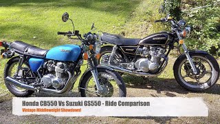 Honda CB550 Vs Suzuki GS550  ride comparison  Vintage middleweight showdown [upl. by Lhadnek]