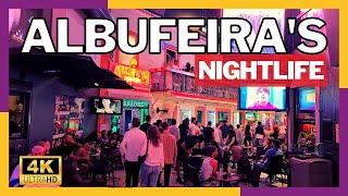 Nightlife in Albufeira  Old Town and Oura Strip walking  Algarve Portugal [upl. by Ayimat]