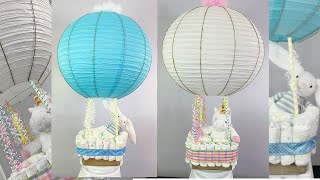 HOT AIR BALLOON DIAPER CAKE  Baby Shower Celebration  Centerpiece Tutorial [upl. by Aridatha275]