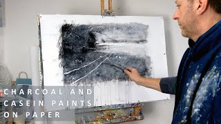 Mixed Media Landscape Drawing  Painting with Charcoal and Casein [upl. by Novar]