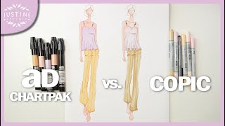 How to color with markers  COPIC vs AD CHARTPAK  Fashion Drawing  Justine Leconte [upl. by Adnomar690]