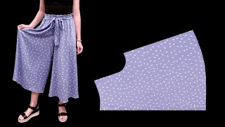 Very easy Culottes pants cutting and sewing  DIY Culottes trousers skirt pants divided skirt [upl. by Pyszka]