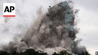 A hurricanedamaged skyscraper is imploded in Louisiana [upl. by Weiss448]