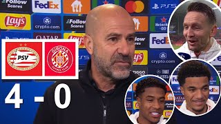 Peter Bosz Luuk de Jong Ryan Flamingo Tillman Interview Post PSV Eindhoven 4 vs 0 Girona 05112024 [upl. by Enifesoj637]