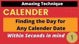 Part 1  Finding the Day for Any Calendar Date  Calendar Reasoning Tricks in Hindi [upl. by Lluj]