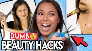 TRYING DUMB BEAUTY HACKS thanks 5minute crafts 😇 [upl. by Marder290]