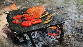 Roasting Chicken Breast Over a Sizzling Stone How to Roast Chicken While Outdoor Cooking [upl. by Adnaluoy]