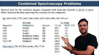 How to solve problems of combined spectroscopy IR MASS Spectrometry 1H NMR 13C NMR [upl. by Dareg637]