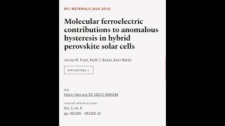 Molecular ferroelectric contributions to anomalous hysteresis in hybrid perovskite so  RTCLTV [upl. by Rosa]