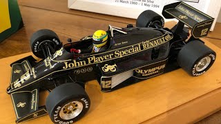 118 Minichamps Ayrton Senna 1985 John Player Special conversion Lotus 97T Renault Diecast Review [upl. by Eidlog]