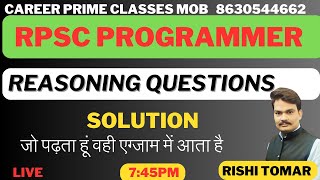 RPSC PROGRAMMER 2024 REASONING QUESTIONS SOLUTION BY RISHI SIR [upl. by Nawrocki]