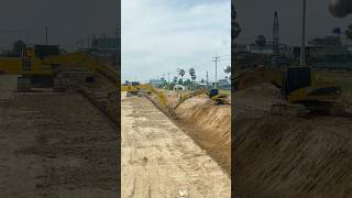 Two excavators digging a water canal​ automobile excavator shortvideo videoshort truck [upl. by Ewold]