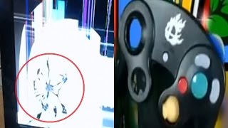 Guy breaks controller and cracks TV screen after losing Smash Bros rage [upl. by Maples550]