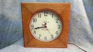 Warren Telechron co 1920s Vintage Oak Electric School Clock [upl. by Aynekal955]