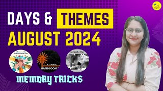 Days and Themes  August 2024 National amp International days  with Memory Tricks [upl. by Luwana]