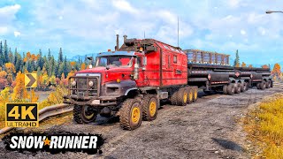 Transporting Fuel Tank Double Trailer With Paystar 5600TS On Muddy Road In SnowRunner Season 14 4k [upl. by Greenleaf]