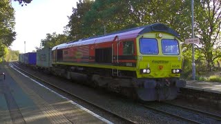 Felixstowe container freight trains passing through westerfield station 151123 [upl. by Kcirederf565]