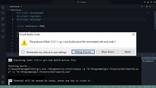 FIXED Error quotThe preLaunchTask CC gexe build active file terminated with exit code 1quot [upl. by Aubine]