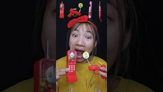 Phone candy 📞 gun candy🔫 toothbrush candy🪥 injection candy💉 funny food mukbang shorts [upl. by Eihcir]