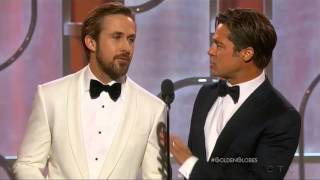 Ryan Gosling and Brad Pitt present at the 2016 Golden Globes [upl. by Noramac]