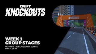 Zwift Knockouts  Week 1  Group Stages Richmond 2015 UCI Worlds Course [upl. by Sirdi]