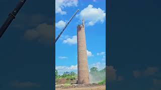 Crane dismantling process of brick chimney Good tools and machinery can increase work efficiency [upl. by Stover]