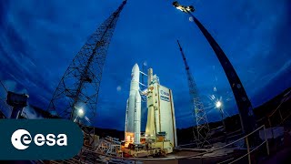 Final Ariane 5 liftoff  Launch preparation timelapse [upl. by Nairadal]