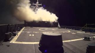 USS Arleigh Burke launches Tomahawk Land Attack Missiles to combat ISIL [upl. by Imef403]