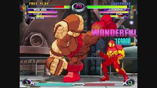 MvC2  Juggernaut Cyclops Storm vs War Machine ChunLi Iron Man Juggernaut Glitch [upl. by Dareg]